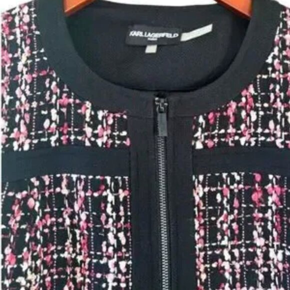 Karl Lagerfeld Paris Women Pink Black Tweed Jacket Size 8 Multicolor ZIp Up - Picture 5 of 10